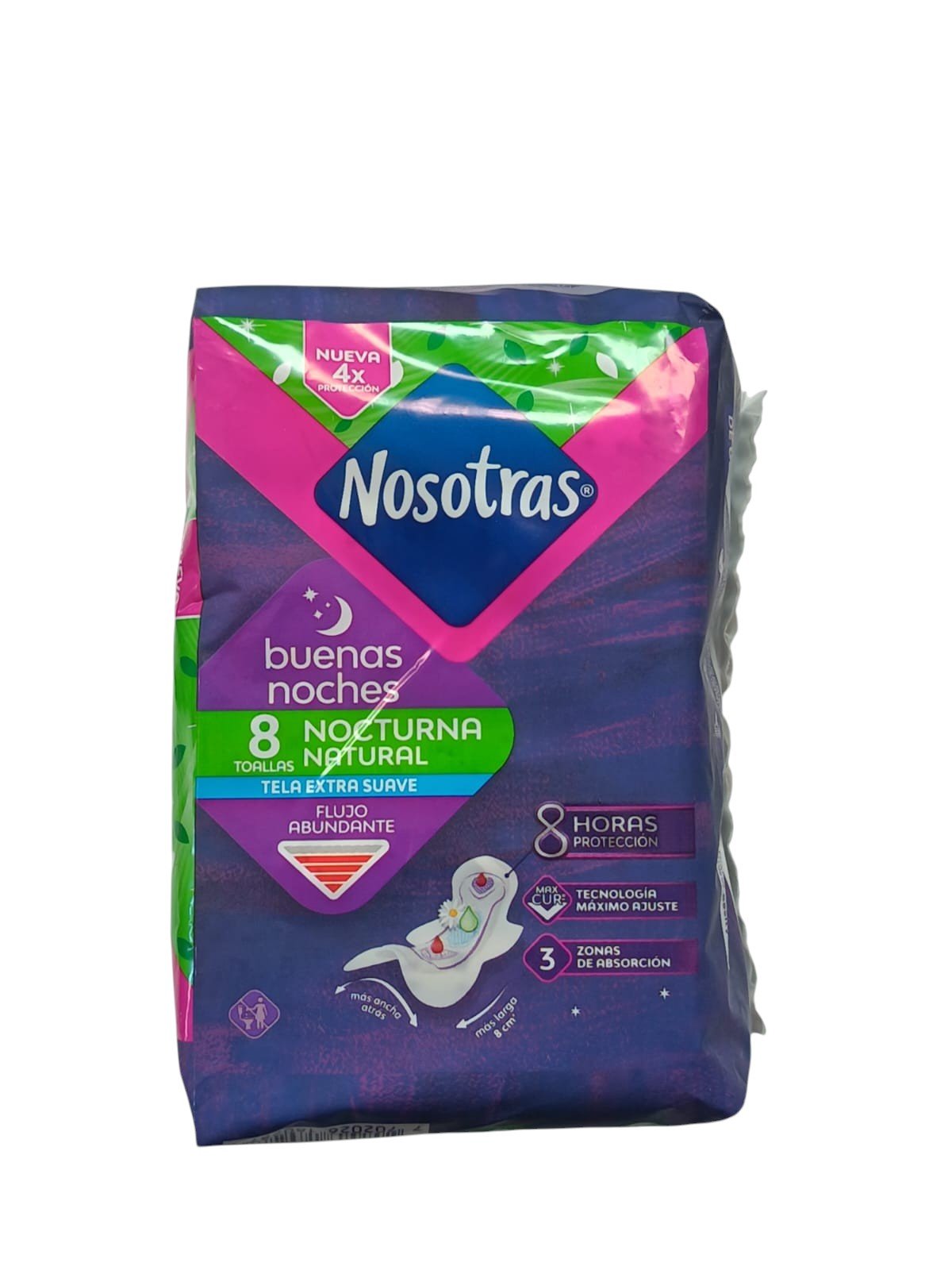TOALLA HIGENICA NOSOTRAS NOCTURNAS NATURAL PAQ DE 8 UN
